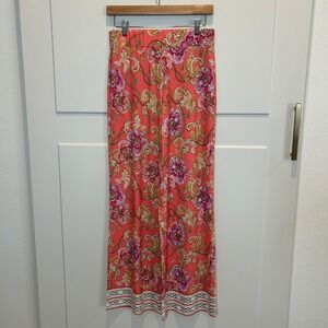 Women's‎ Pink Floral Chain Print Wide Leg Pants High Waisted Palazzo Flowy Boho